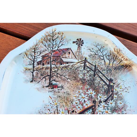 Country Barn / Metal Tray / Field of Flowers Tin Tray / Decorative Tray - Picture 3 of 6